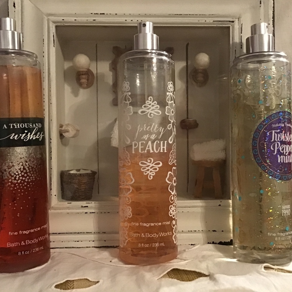 Bath and Body Works Twisted Peppermint , A Thousand Wishes and Pretty as a Peach